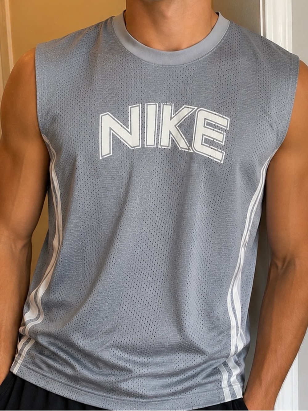 Nike Gray and White Sleeveless Mesh Basketball Tank